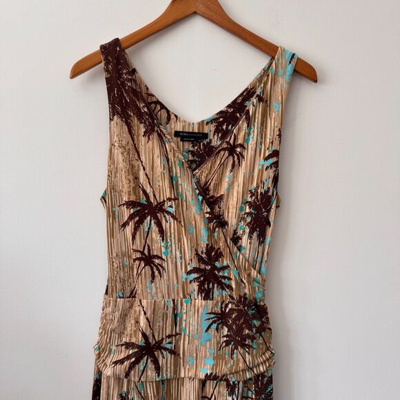 BCBGMAXAZRIA Tropical Palm Tree V-Neck Midi Dress Medium - Picture 2 of 6